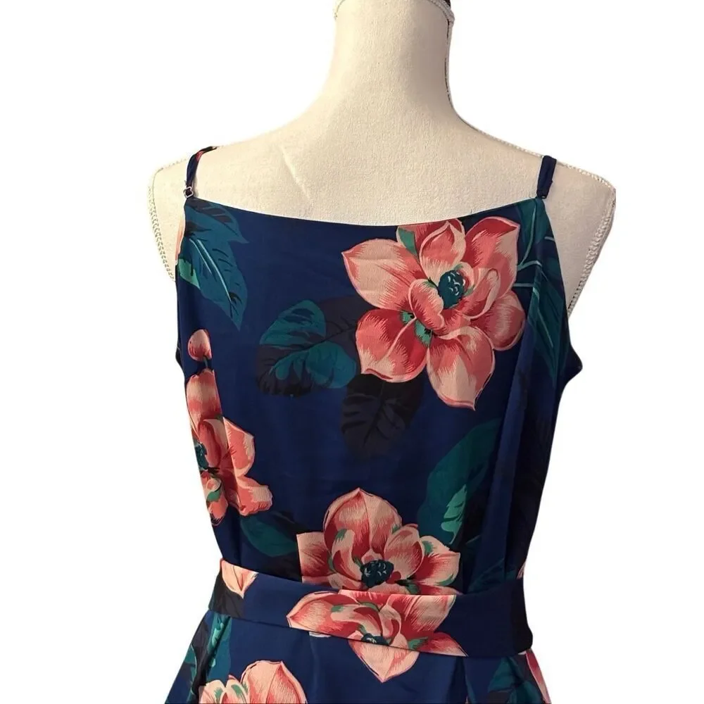 Banana Republic Navy Floral Maxi Dress Spaghetti Strap Size Large